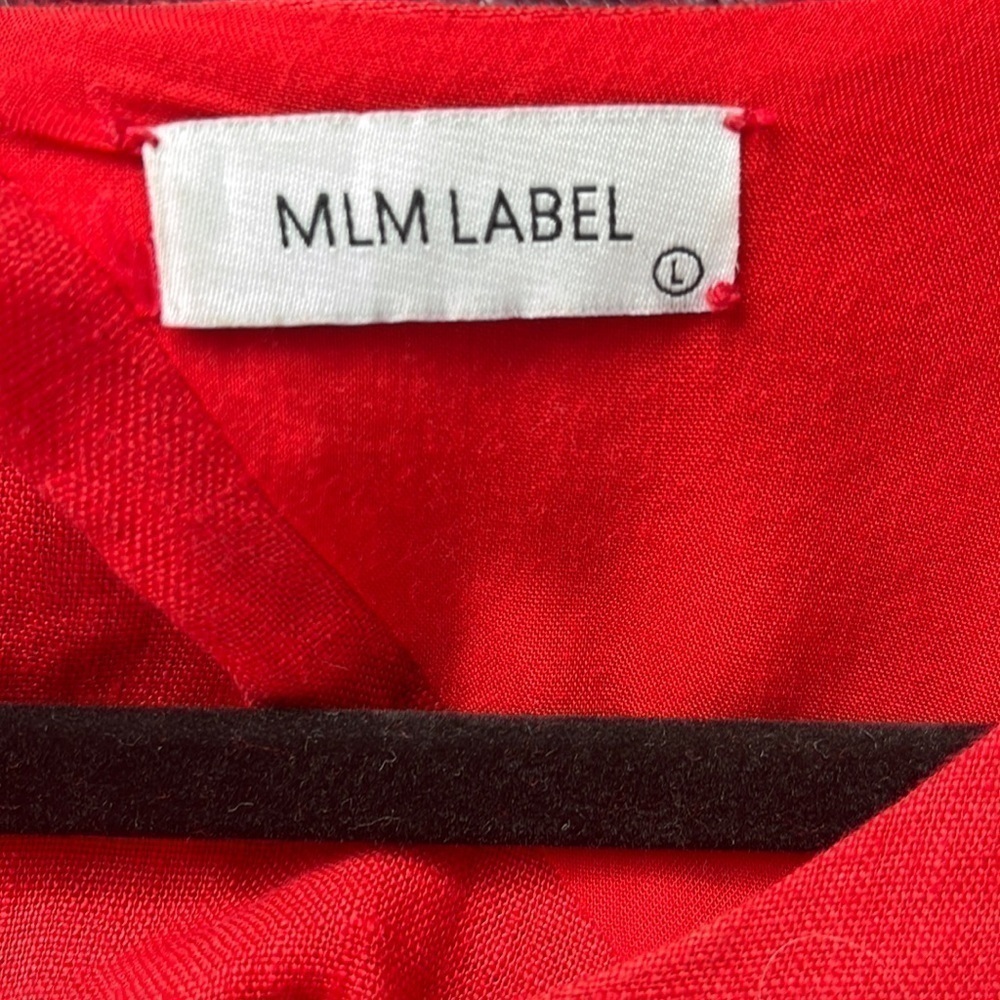MLM Label Red 100% Linen Open Back Ruffled Flutter Sleeve Mini Dress - Picture 3 of 5